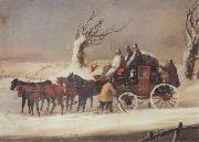 Henry Alken Jnr The Bath To London Royalmail Coach in the snow painting